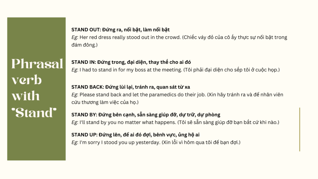 5 cụm động từ trong tiếng Anh với “STAND” thường gặp nhất