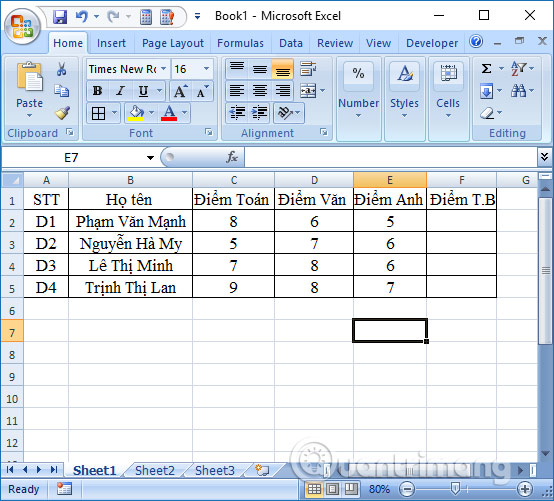 Hàm AVERAGE: Tính giá trị trung bình tự động trên Excel