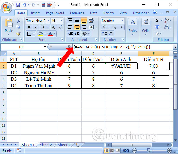 Hàm AVERAGE: Tính giá trị trung bình tự động trên Excel