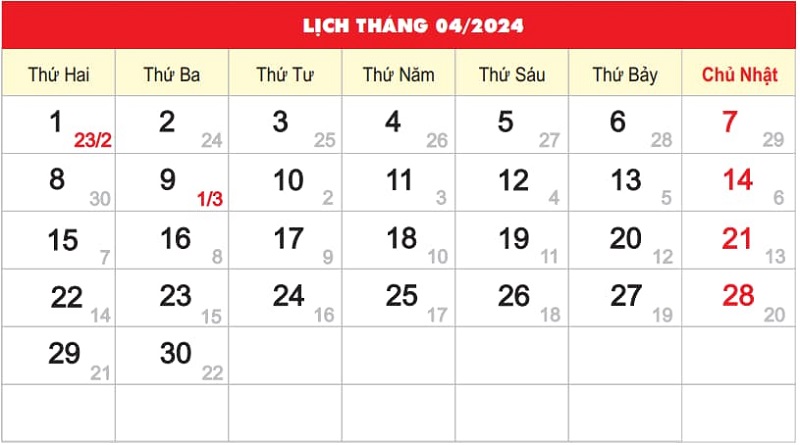 Thông tin lịch âm tháng 2 năm 2024 chi tiết nhất