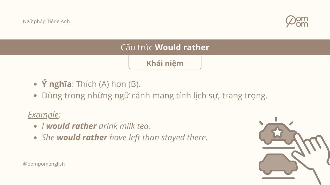 Cấu trúc Would rather đi với