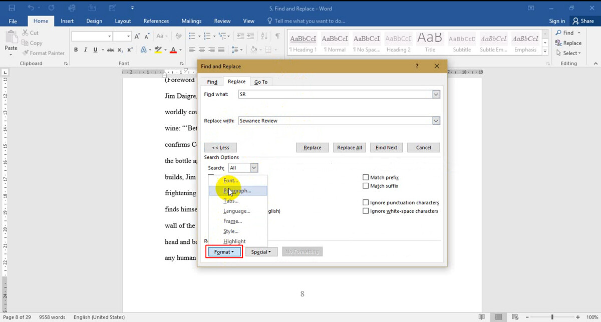 Hướng dẫn sử dụng chức năng Find & Replace trong Word