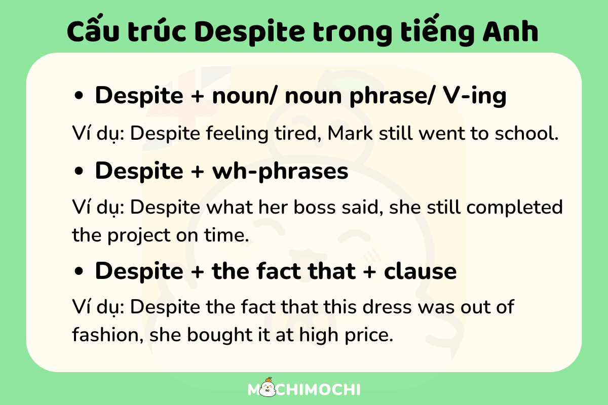 Tổng hợp kiến thức về cấu trúc Despite trong tiếng Anh