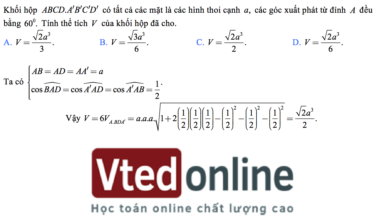 Công thức tính nhanh thể tích khối hộp áp dụng thể tích khối tứ diện đặc biệt | Học toán online chất lượng cao 2024 | Vted