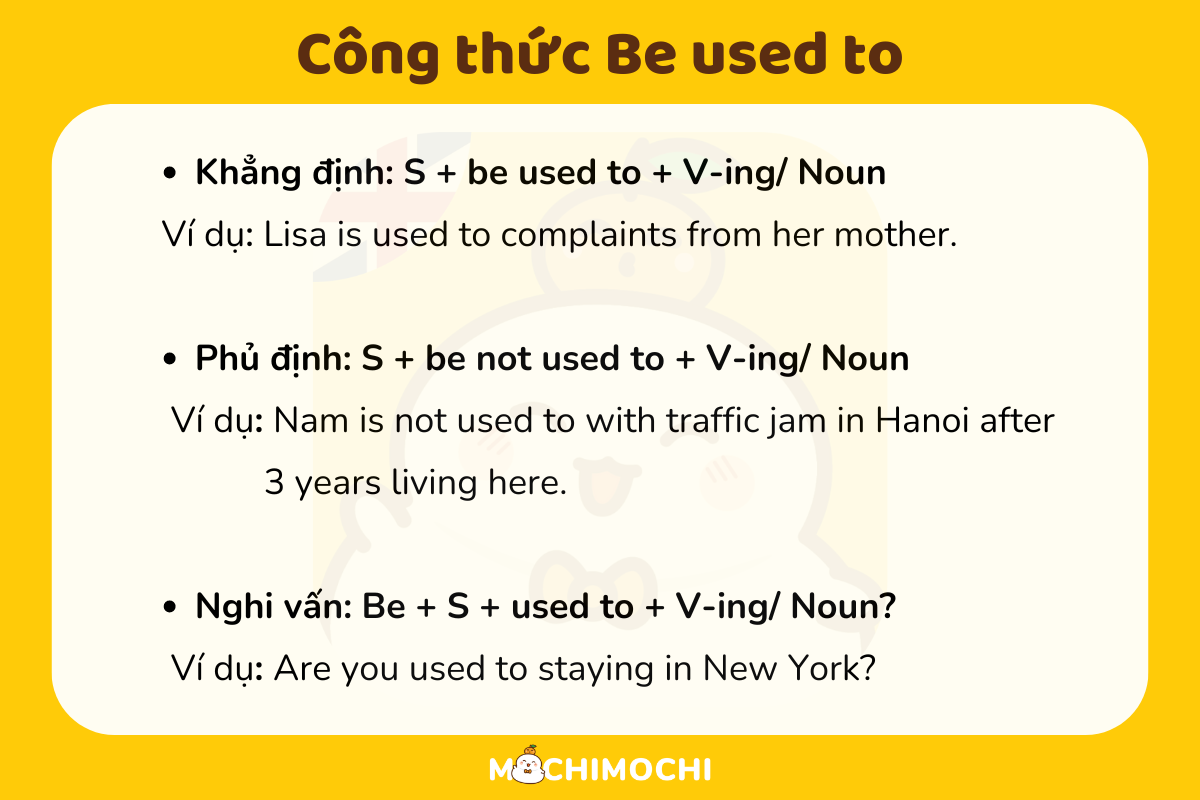 Cấu trúc used to, be used to, get used to trong tiếng Anh