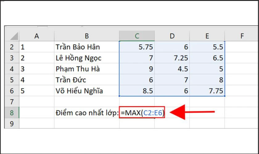 Cách sử dụng hàm MAX trong Excel tìm giá trị lớn nhất