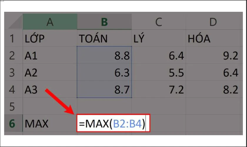 Cách sử dụng hàm MAX trong Excel tìm giá trị lớn nhất