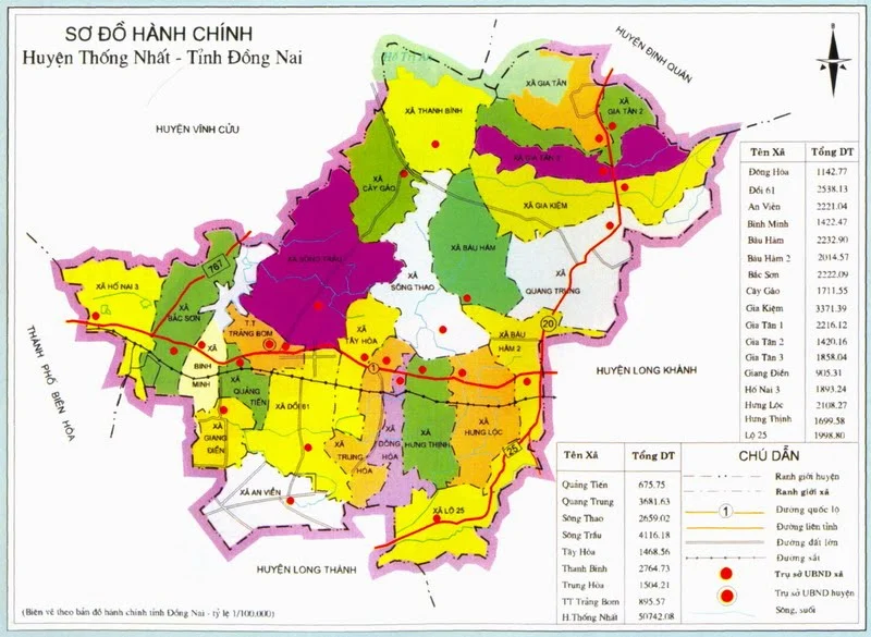 Bản đồ và danh sách đơn vị hành chính trực thuộc tỉnh Đồng Nai