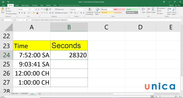Cách chuyển thời gian thành giờ, cách đổi giờ ra phút trong Excel