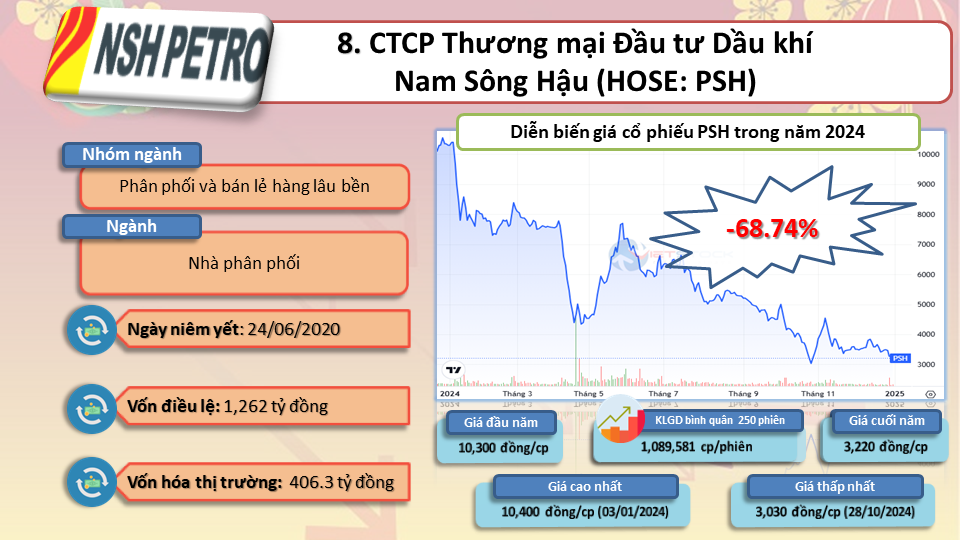 Top 10 cổ phiếu giảm mạnh nhất năm 2024