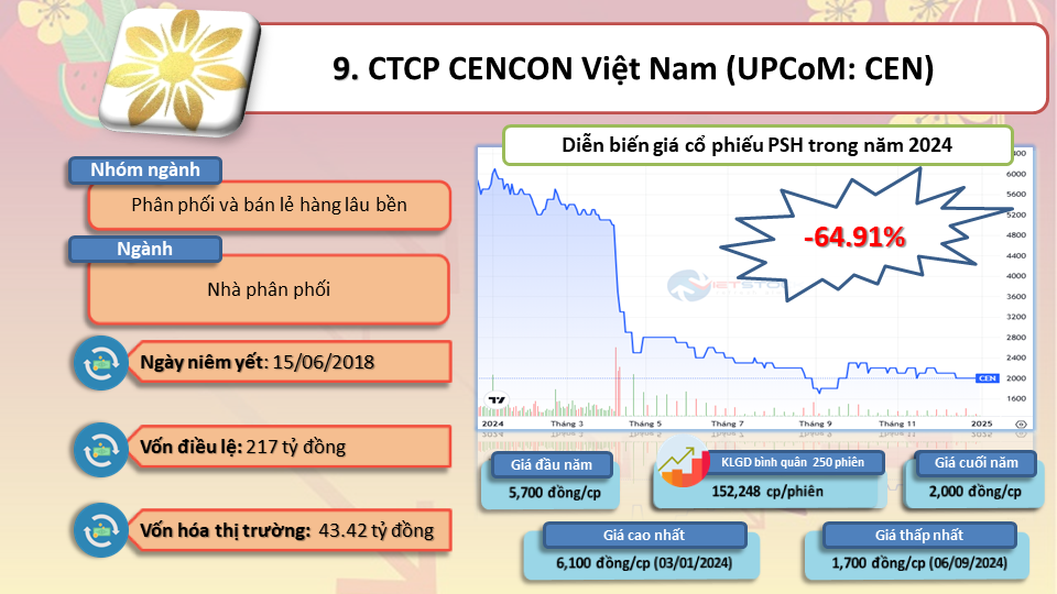 Top 10 cổ phiếu giảm mạnh nhất năm 2024