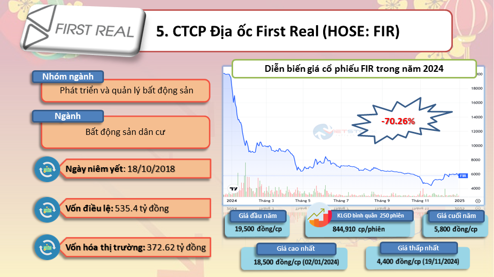 Top 10 cổ phiếu giảm mạnh nhất năm 2024