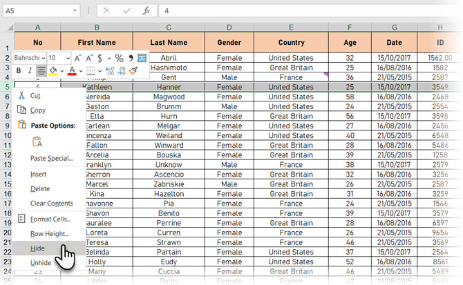 Hướng dẫn cách ẩn và hiển thị các dữ liệu trong Microsoft Excel