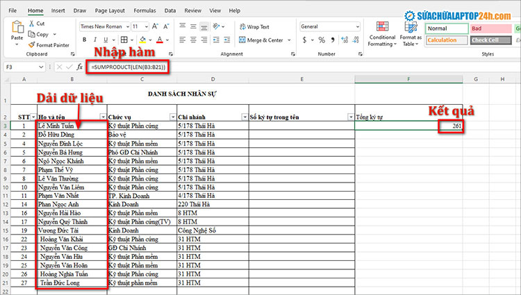 4 hàm đếm chữ trong Excel cực đơn giản | Có thể bạn chưa biết