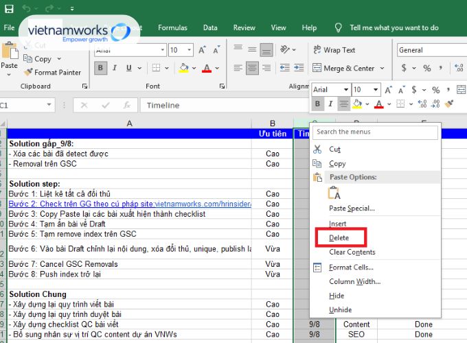 Bật mí cách xóa cột trong Excel đơn giản qua vài bước